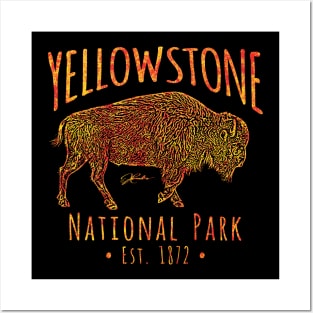 Yellowstone National Park Walking Bison Posters and Art